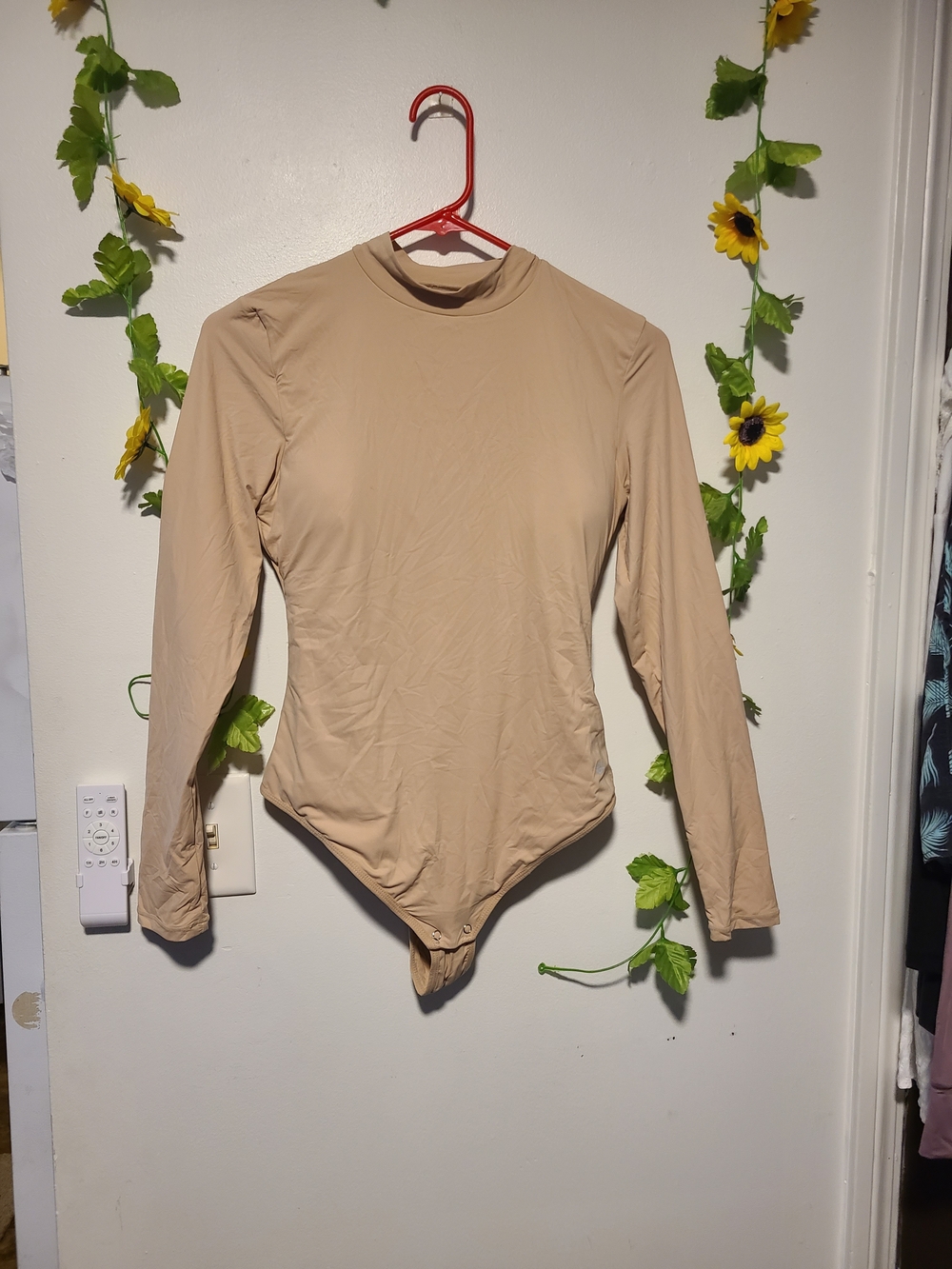 Popilush beige long-sleeve mock neck shapewear bodysuit